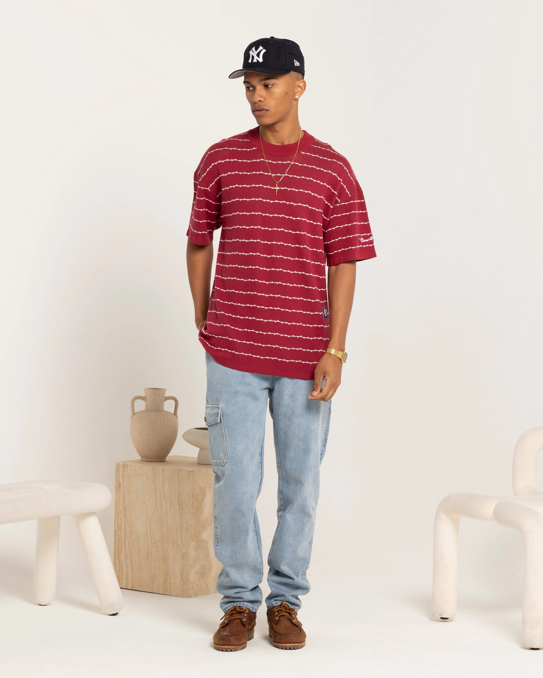 Friction Free Inner Lining Light and Comfortable Carre Thorny Oversized T-Shirt Maroon