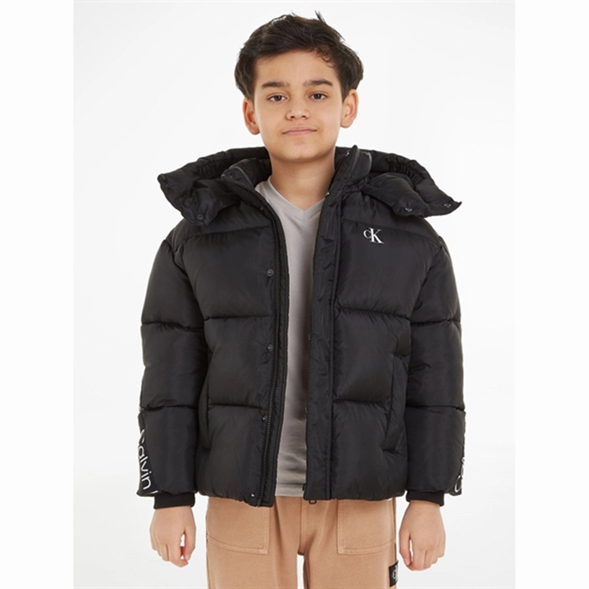 Windproof Inner Layer Structured Casual Fit Calvin Klein Ckj Logo Tape Puffer Jacket Ck Black