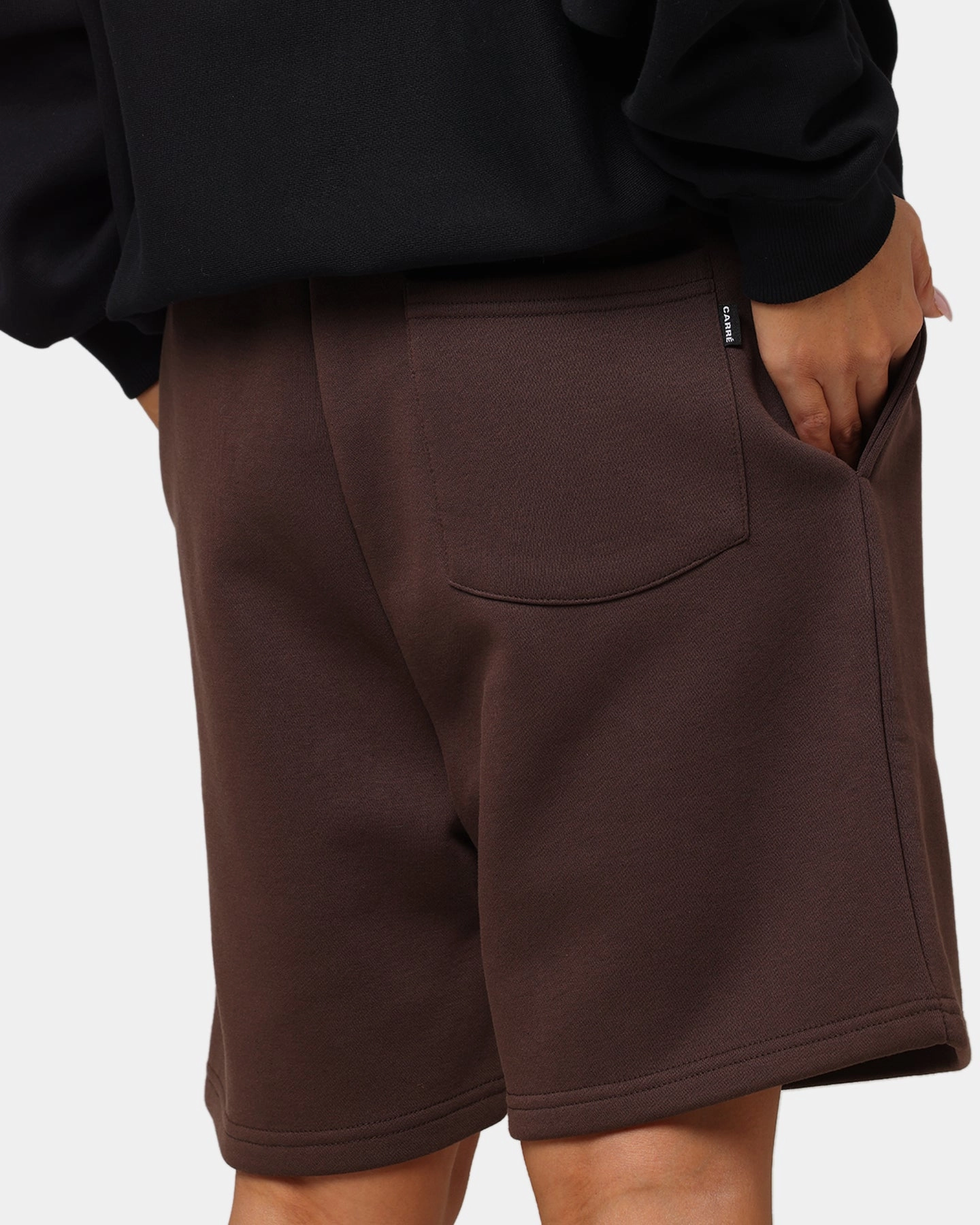 Carre Premium Essentials Sweat Shorts Chocolate Ripped design