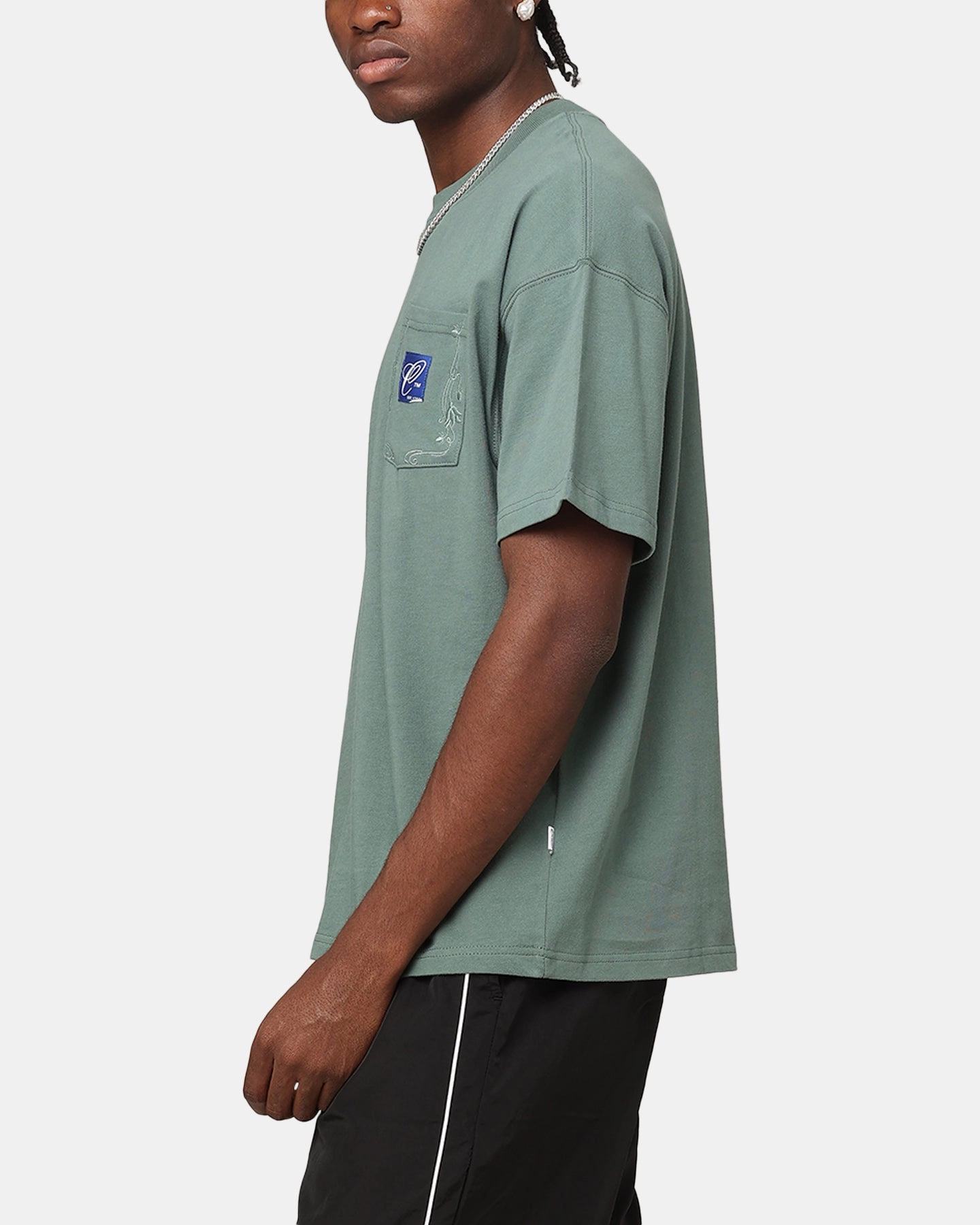 Carre Floral Pocket Oversized T-Shirt Forest Green Relaxed fit style Flattering Shape
