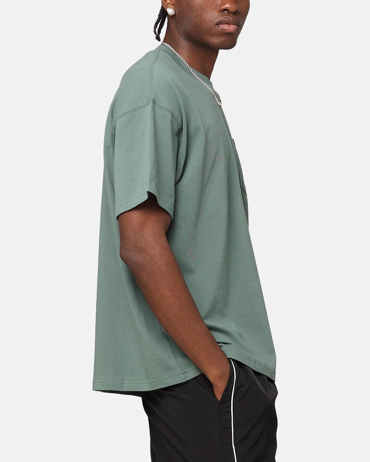 Washable fabric Casual Comfort Wear Carre Floral Pocket Oversized T-Shirt Forest Green