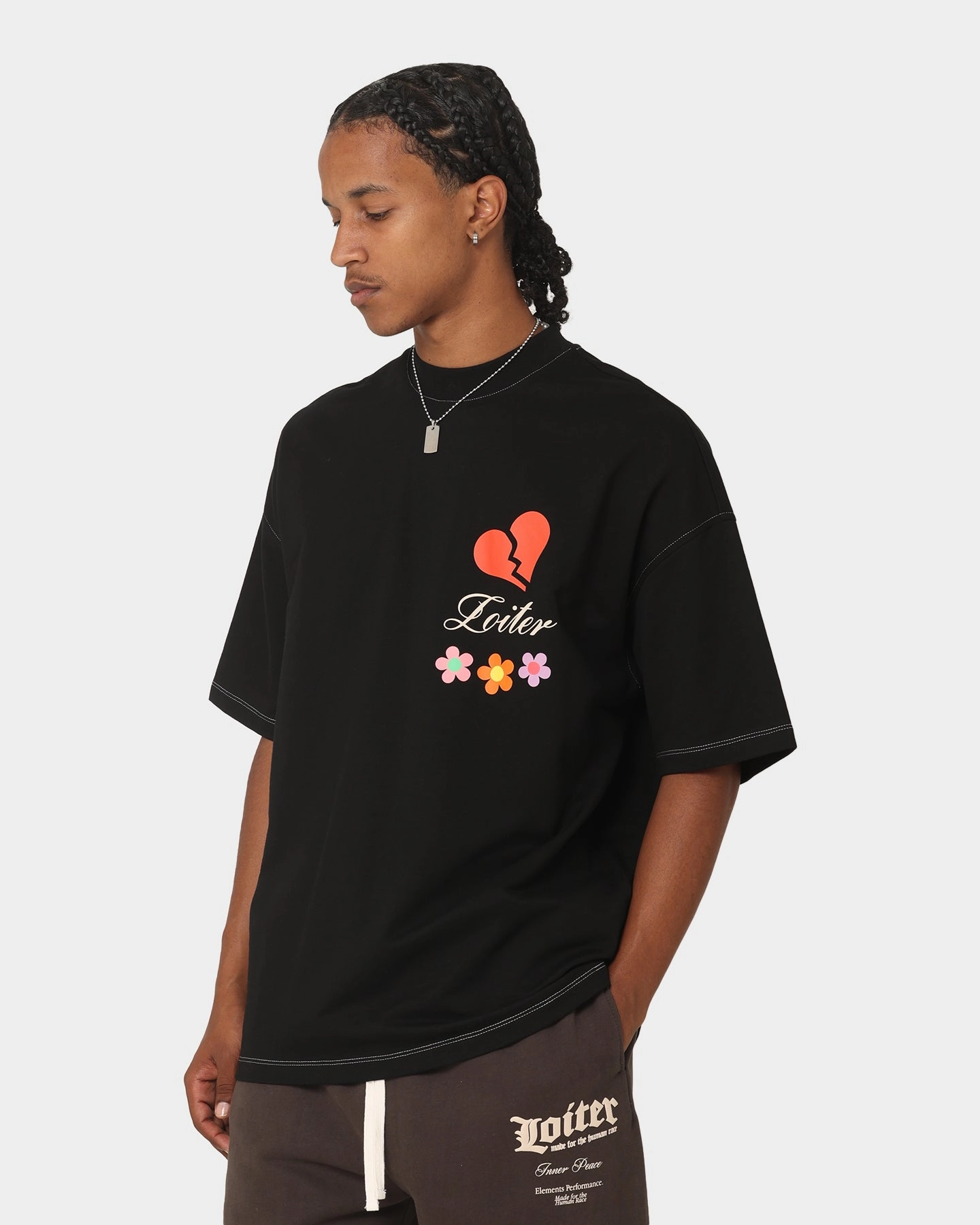 Geometric Print Loiter Studio Oversized T-Shirt Black