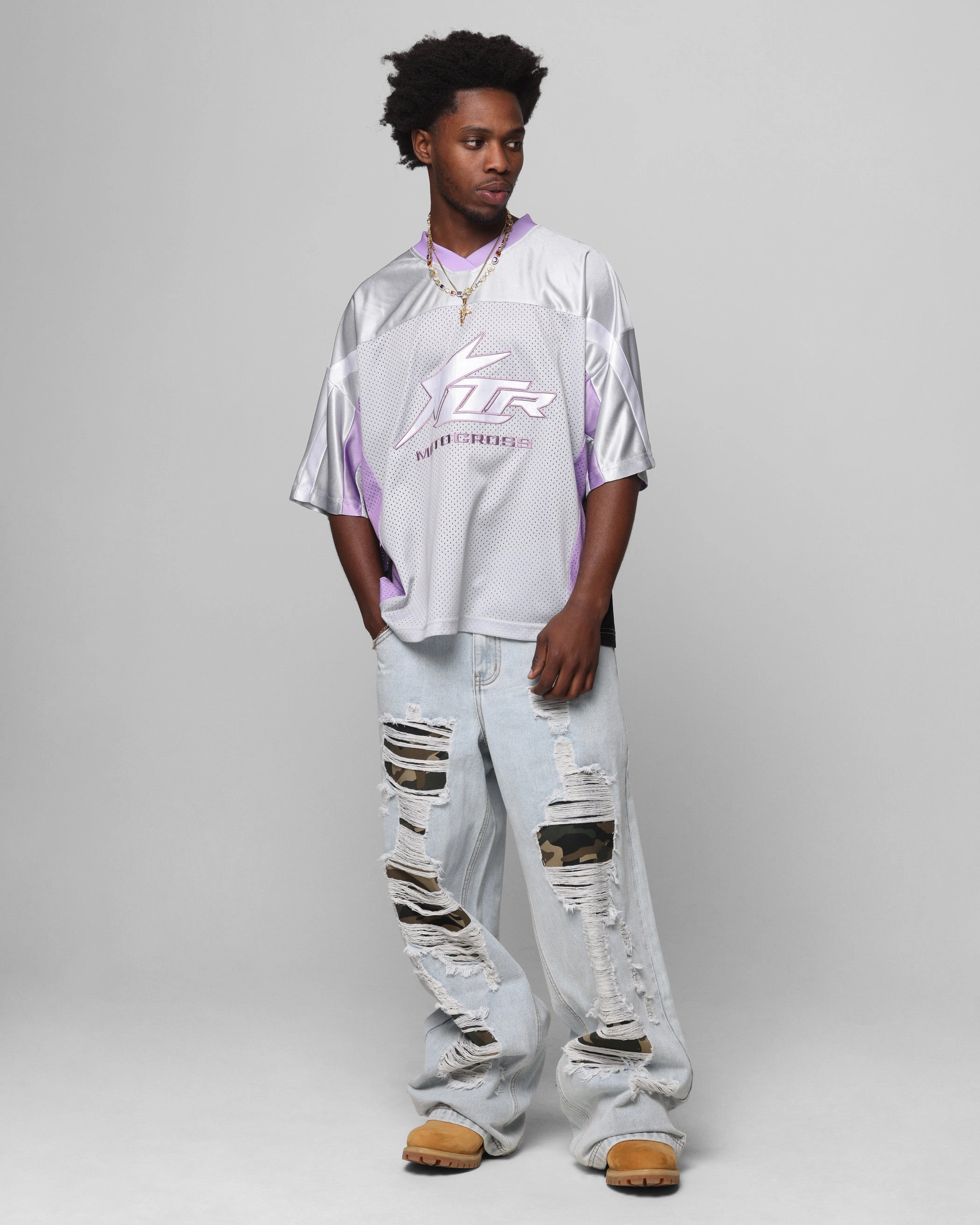 Breathable Sportswear Fabric No Drag Loiter End Zone Jersey Grey/Purple