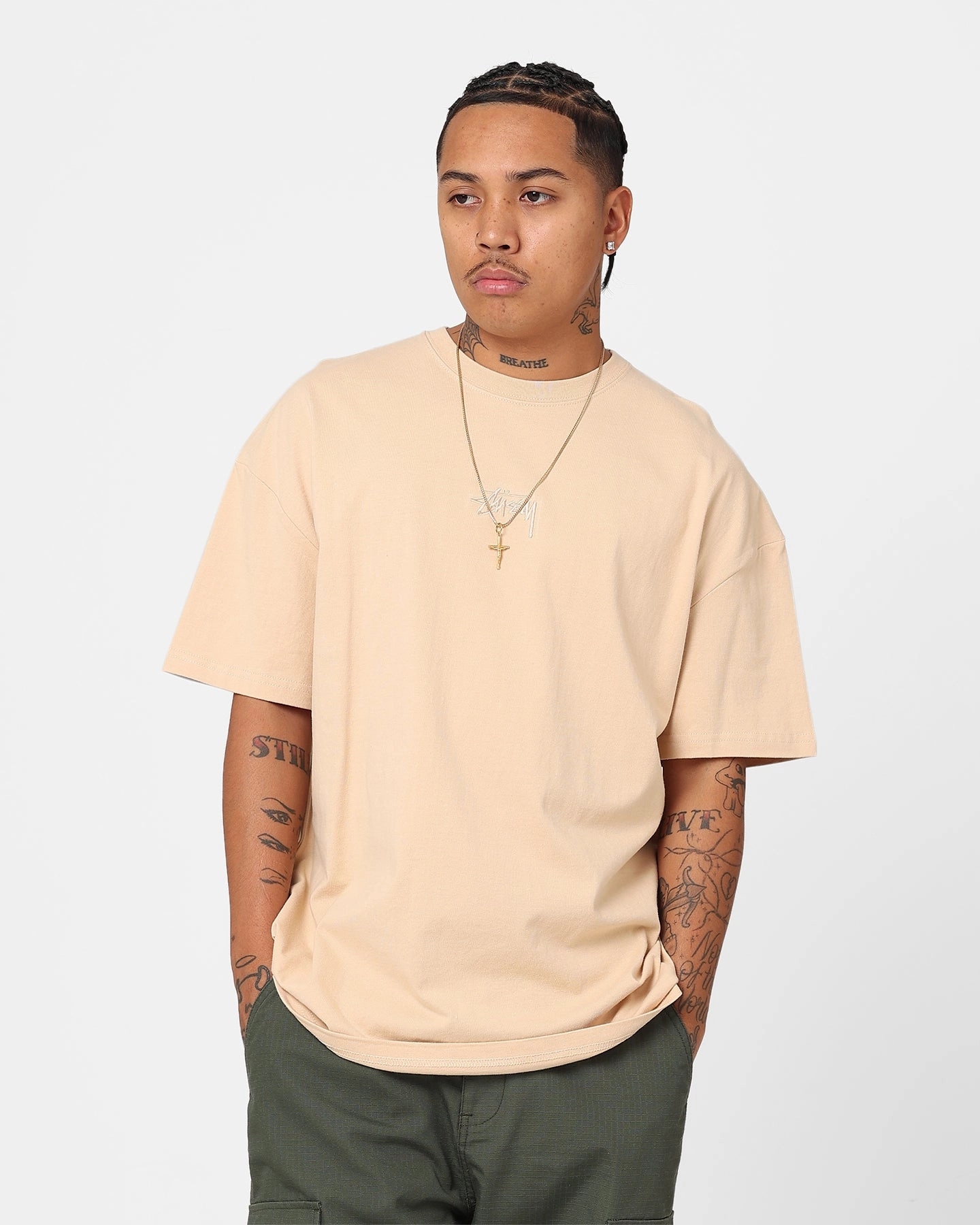 Stussy Tonal Stock Oversized Heavy Weight T-Shirt Pigment Cream Stylish and Fun