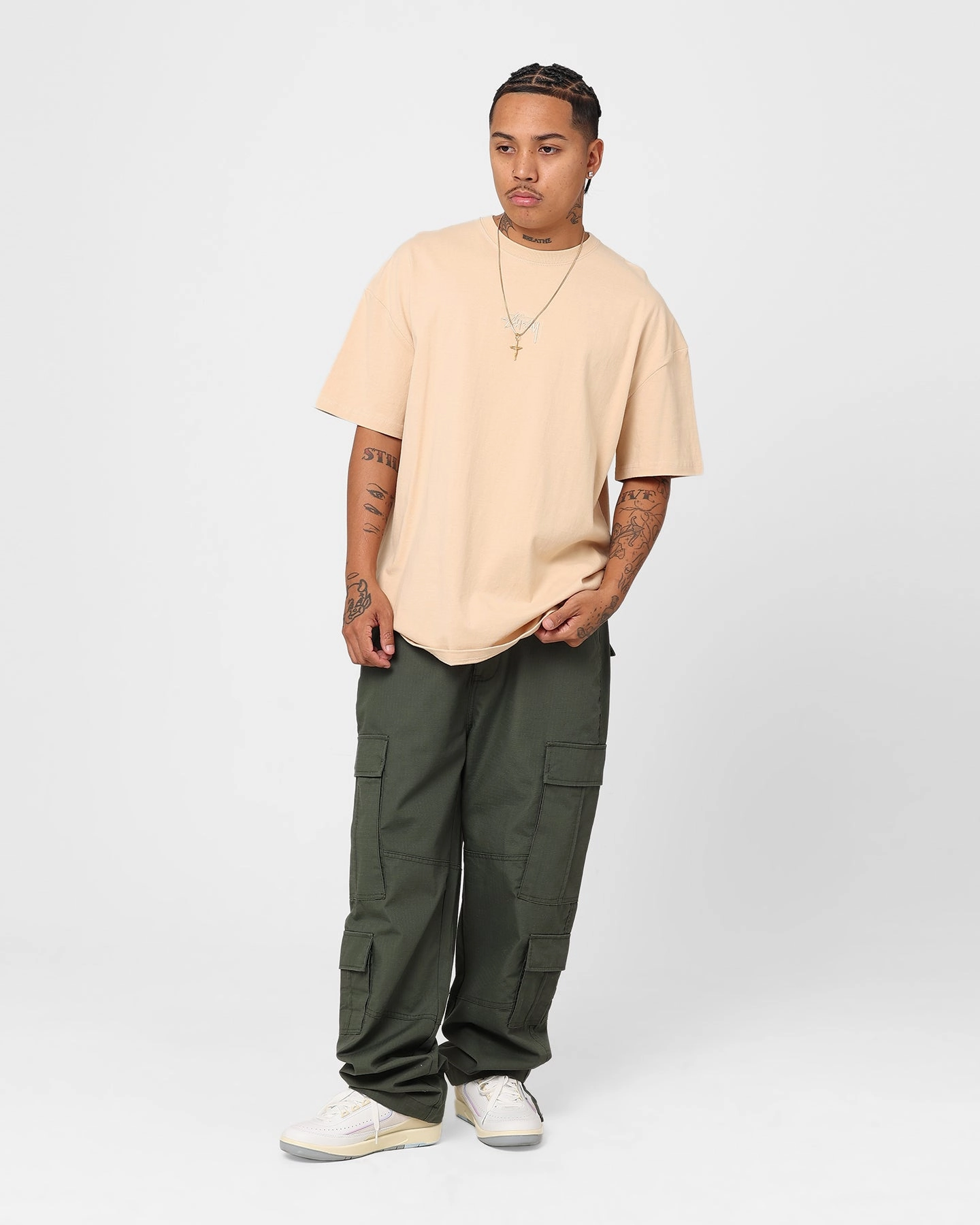 Stussy Tonal Stock Oversized Heavy Weight T-Shirt Pigment Cream Short Sleeve