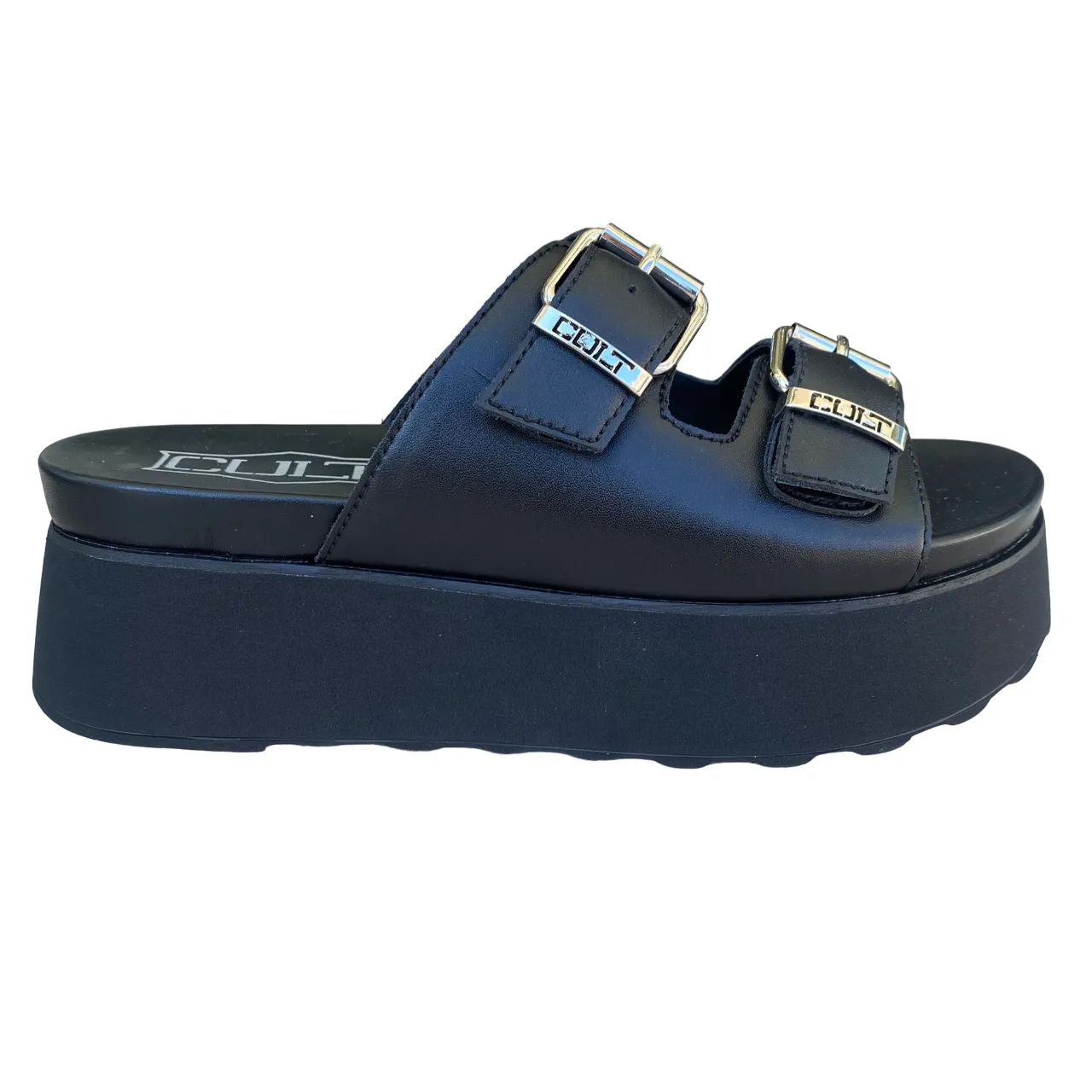 studded Breathable mesh lining Cult sandalo a ciabatta da donna con fibbie e borchie 3146 nero
