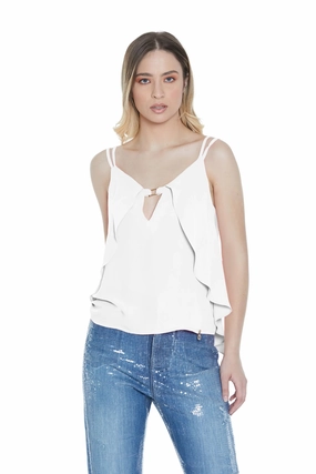 Relish Canotta con doppia spallina scollo a V e fibbia pi?? volants RDP2303009009 white Ergonomic Seaming