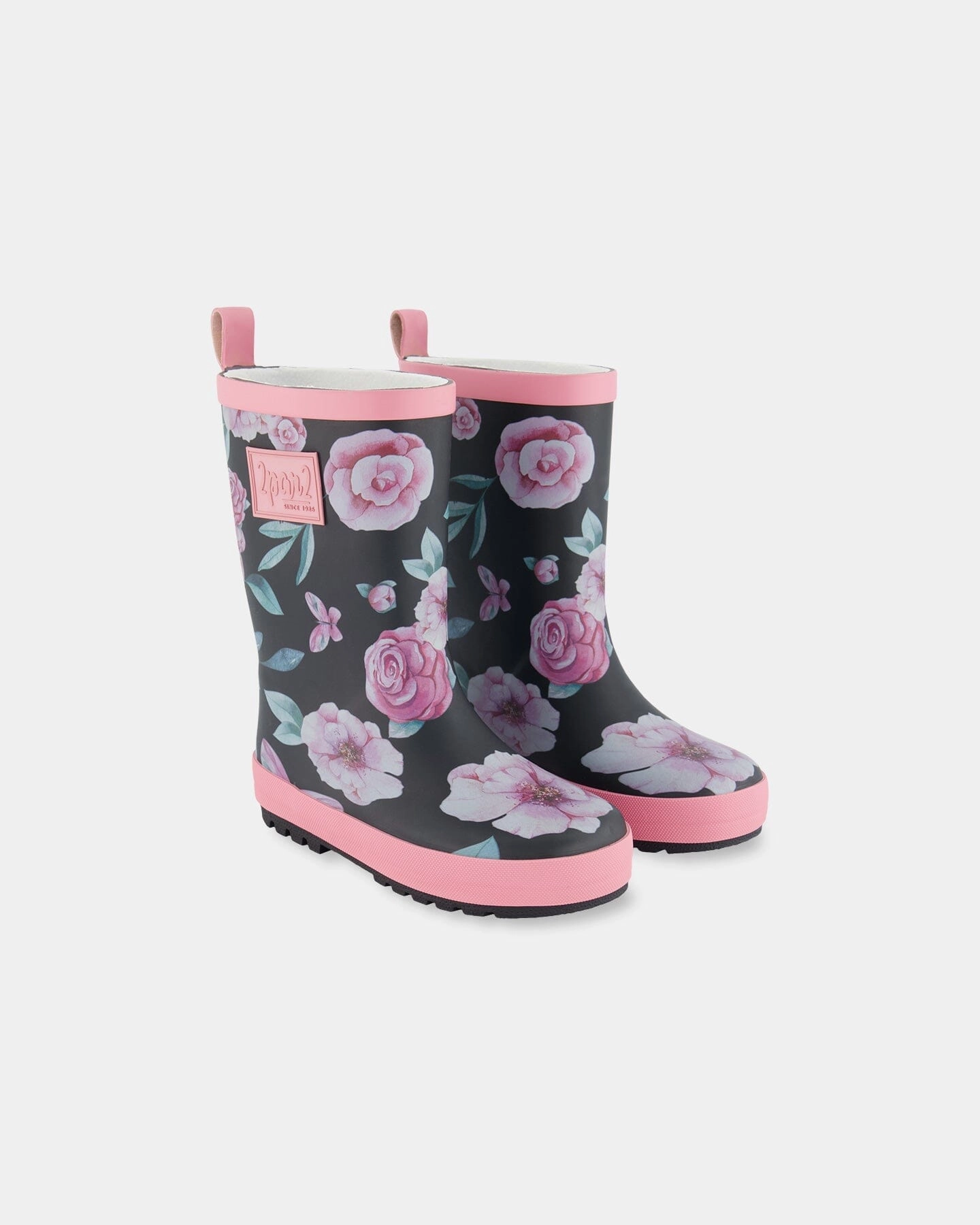 Printed Rain Boots Pink, Black, And Flowers Urban Trends