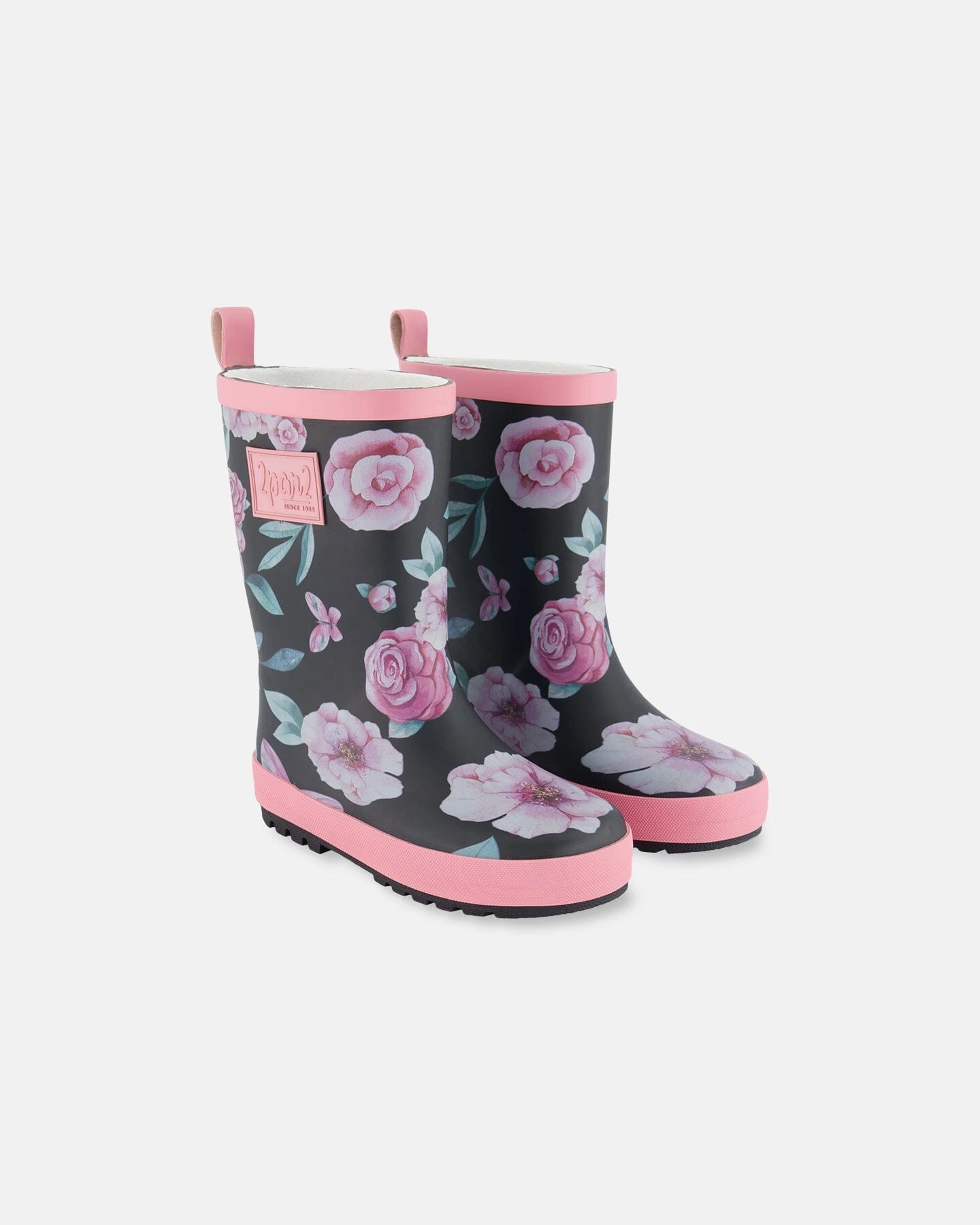 Breathable Tongue Printed Rain Boots Pink, Black, And Flowers