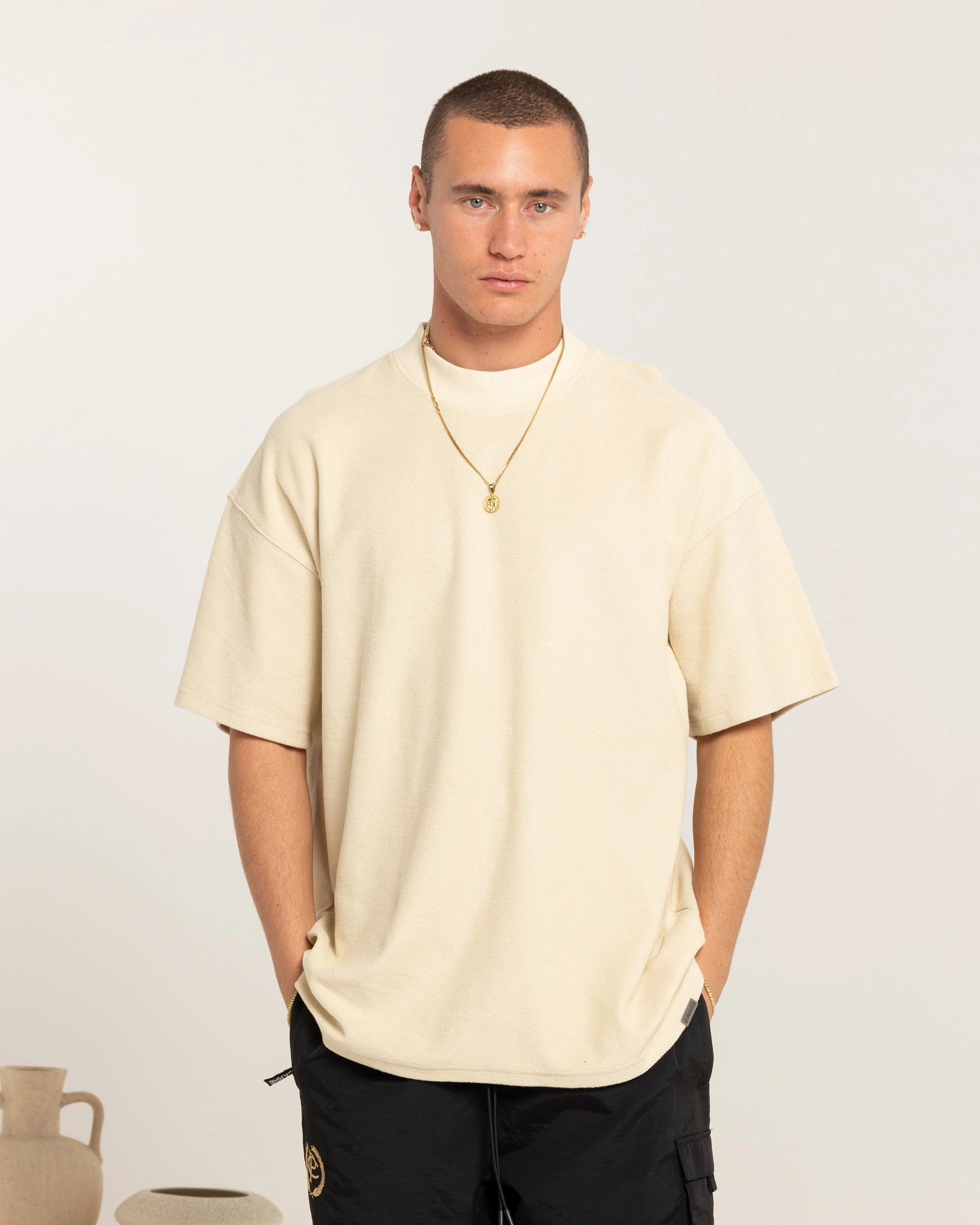 Travel Style Carre Terry Oversized T-Shirt Light Stone