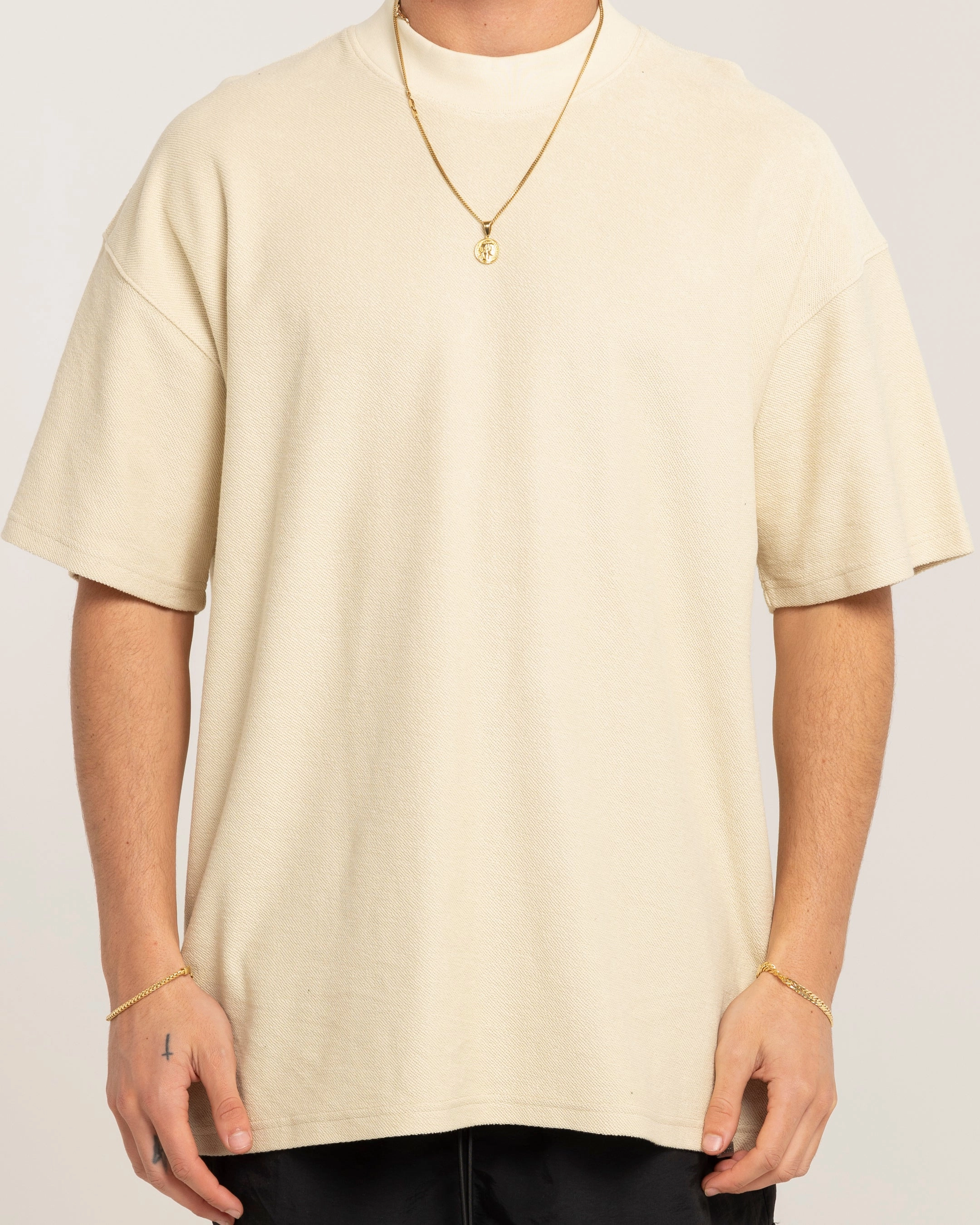 Lint Resistant Surface Carre Terry Oversized T-Shirt Light Stone