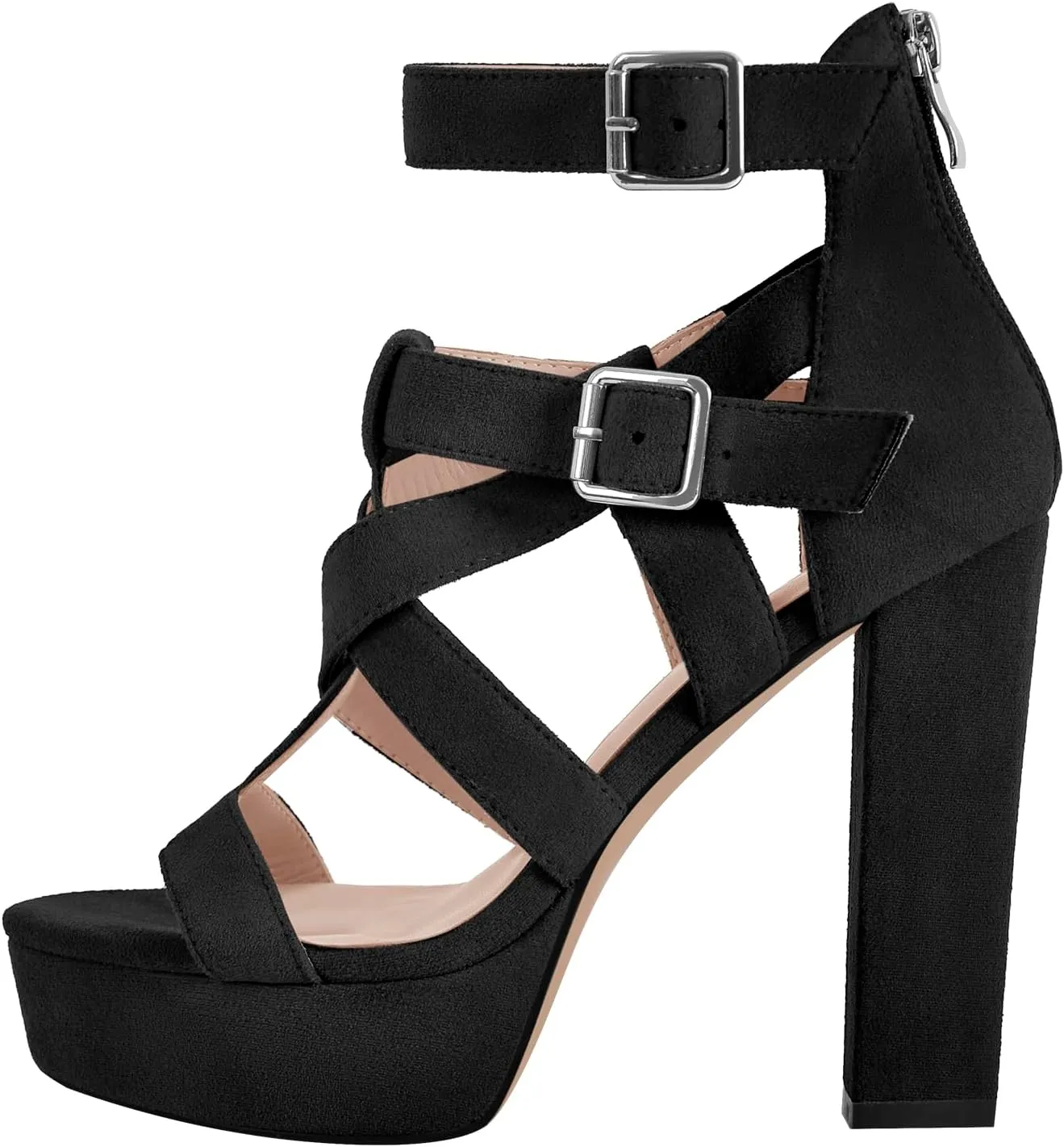richealnini Platform High Heels Block Heeled Sandals with Zippers Ankle Strappy Heels