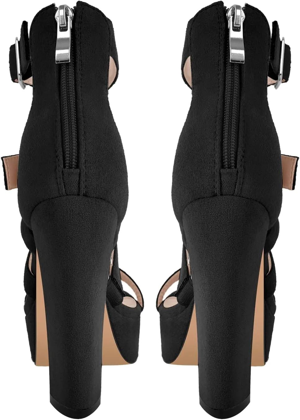 richealnini Platform High Heels Block Heeled Sandals with Zippers Ankle Strappy Heels