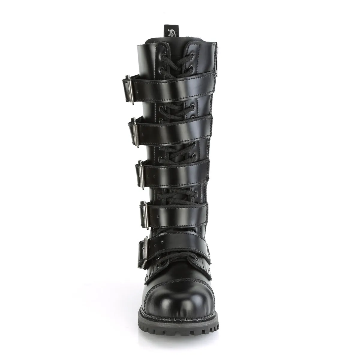 Riot-18BK 5 Buckles Leather Combat Boots (Unisex)