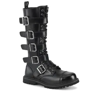 Riot-18BK 5 Buckles Leather Combat Boots (Unisex)