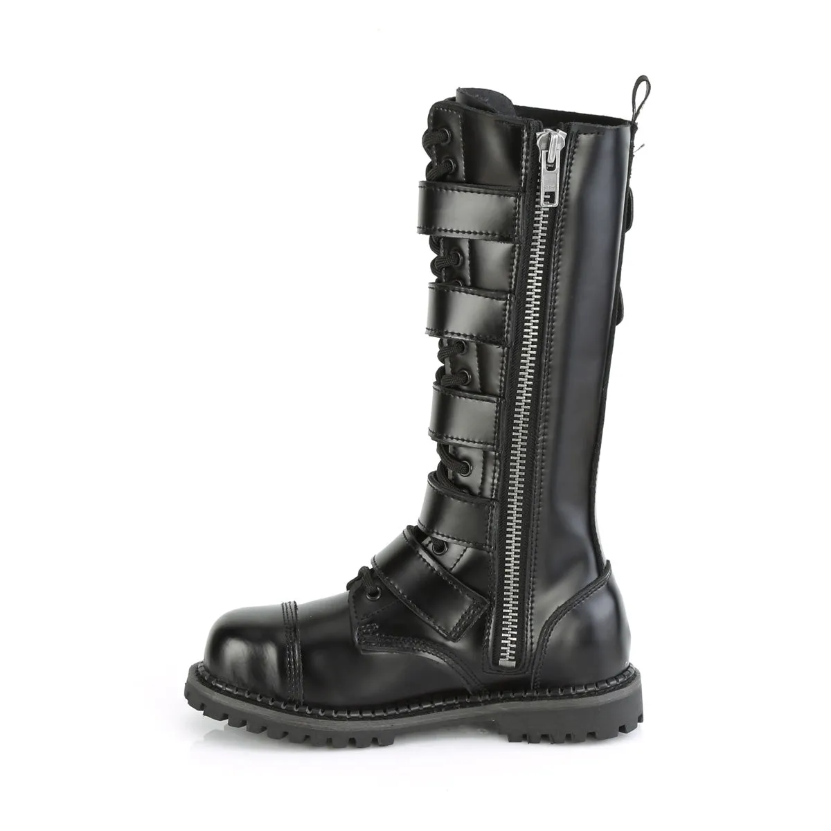 Riot-18BK 5 Buckles Leather Combat Boots (Unisex)