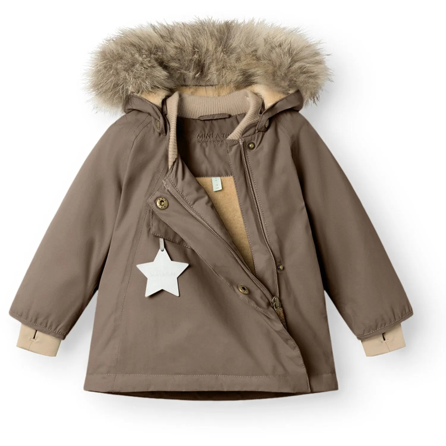 Basic Fit Fire Retardant Treated Fabric Mini A ture Morel grey Wang Fleece Winter Jacket m. Fur