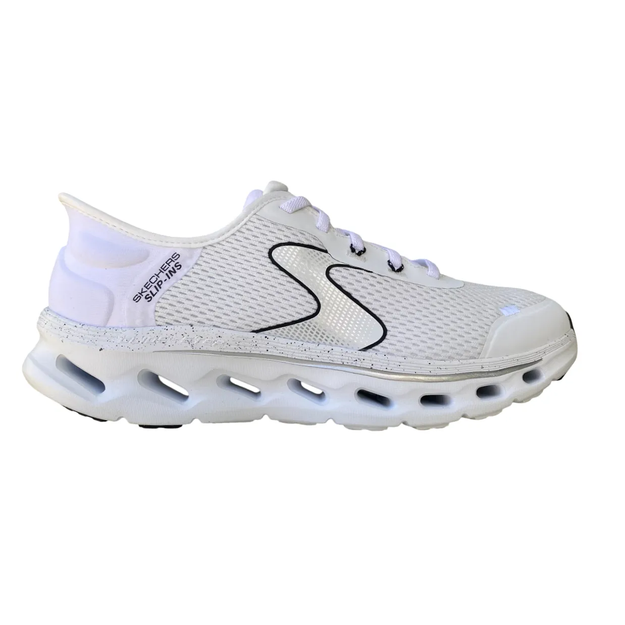 Asymmetrical Lacing System balance balls Skechers scarpa sneakers da donna Slip-ins: GO WALK Glide-Step 2.0 125116/WBK bianco