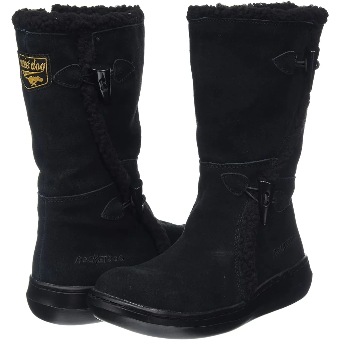 Rocket Dog Slope Black Womens Suede Mid Calf Boots