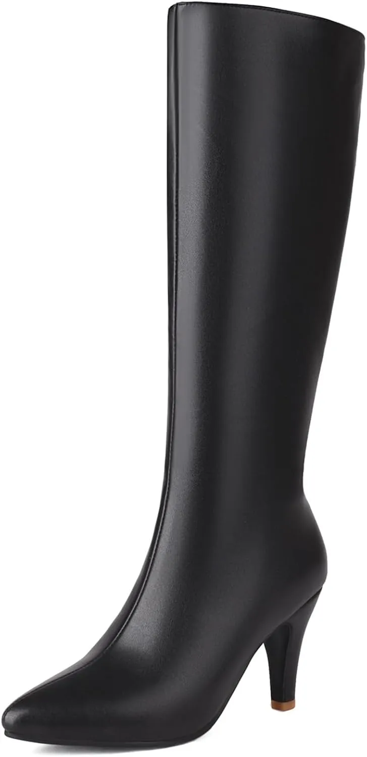 Roimaash Women Elegant Dress Boots Knee High Zipper Thin High Heels
