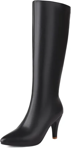 Roimaash Women Elegant Dress Boots Knee High Zipper Thin High Heels