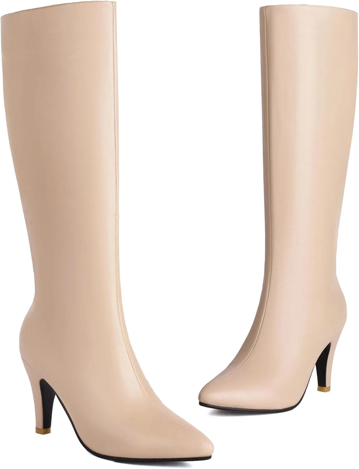 Roimaash Women Elegant Dress Boots Knee High Zipper Thin High Heels