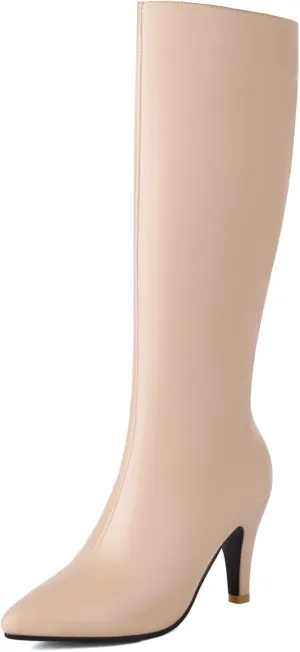 Roimaash Women Elegant Dress Boots Knee High Zipper Thin High Heels