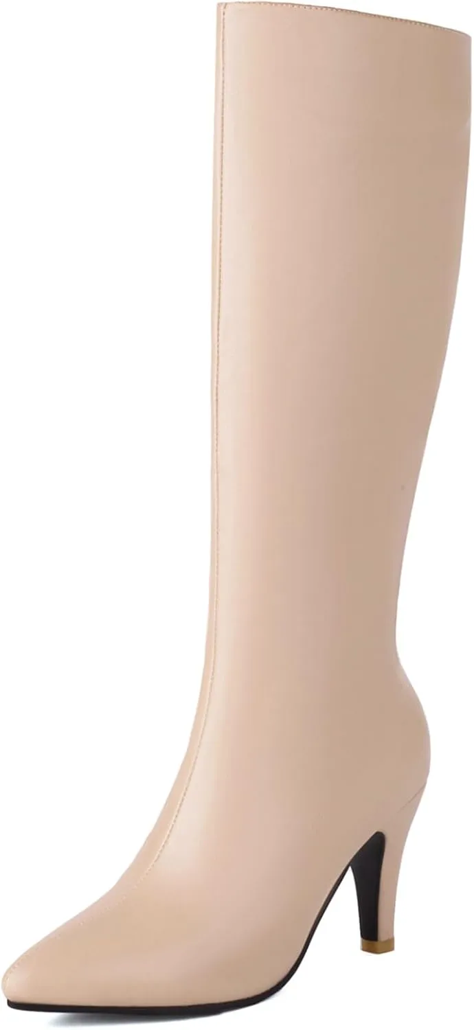 Roimaash Women Elegant Dress Boots Knee High Zipper Thin High Heels
