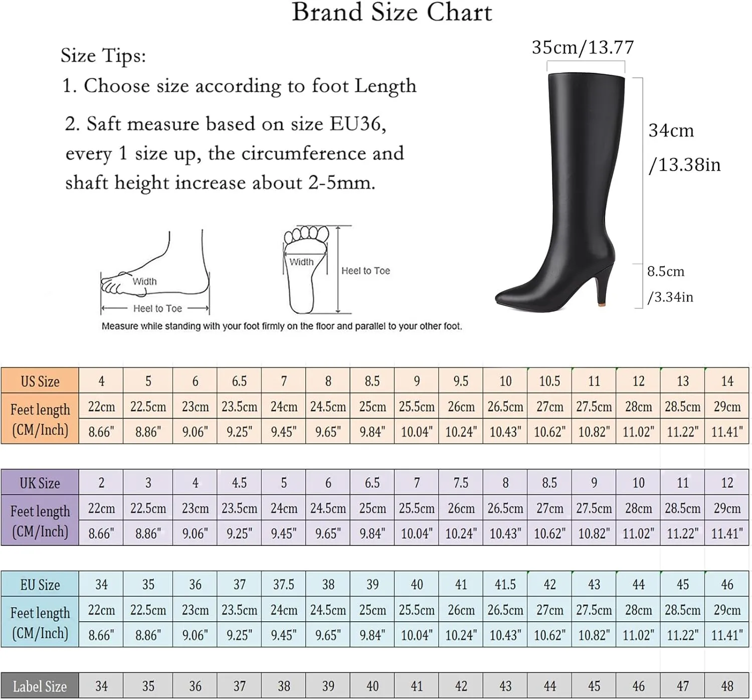 Roimaash Women Elegant Dress Boots Knee High Zipper Thin High Heels