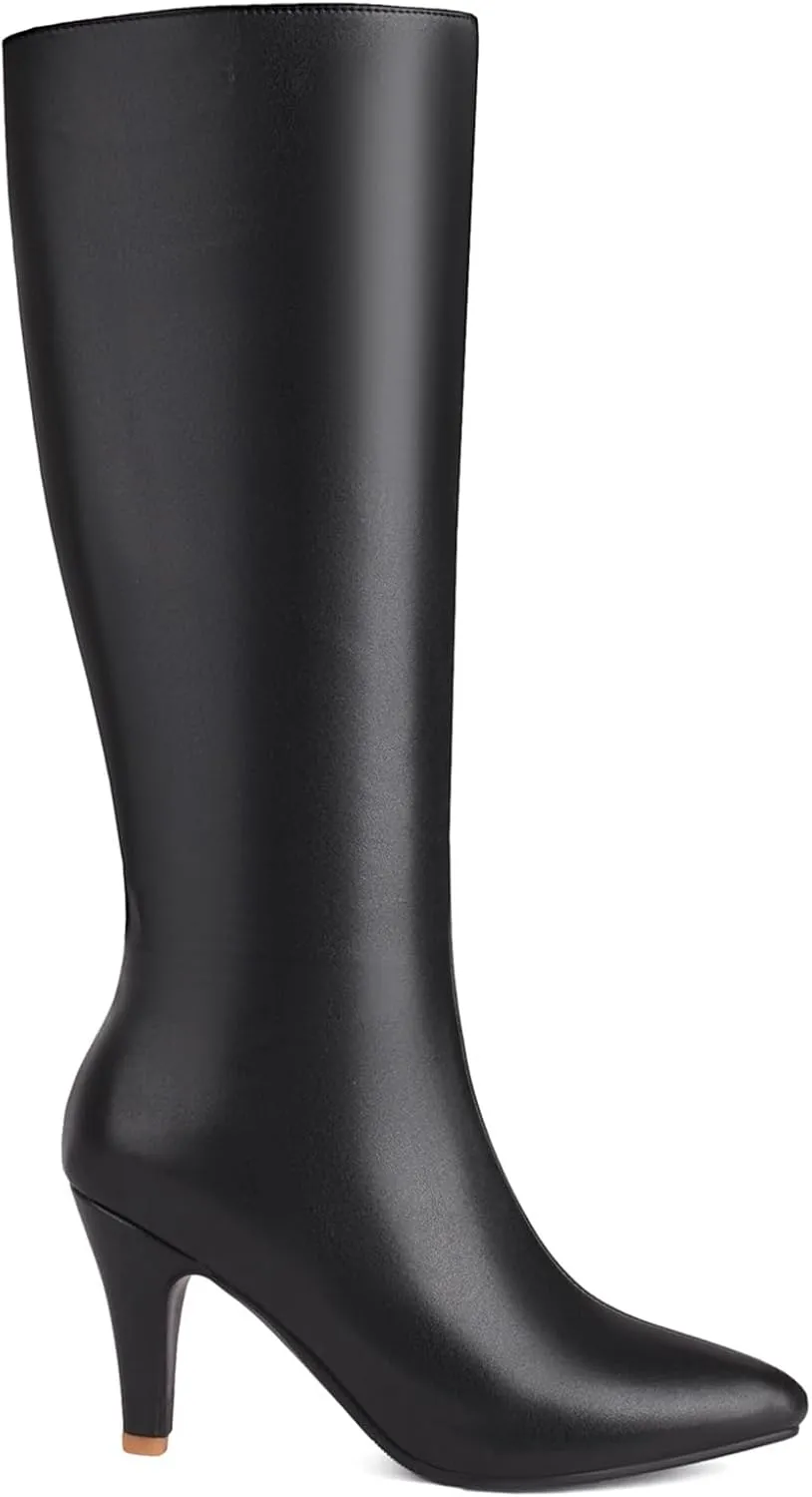 Roimaash Women Elegant Dress Boots Knee High Zipper Thin High Heels