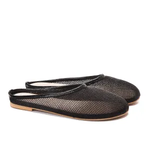 Round Toe Women's Mesh Mule Slippers - Black