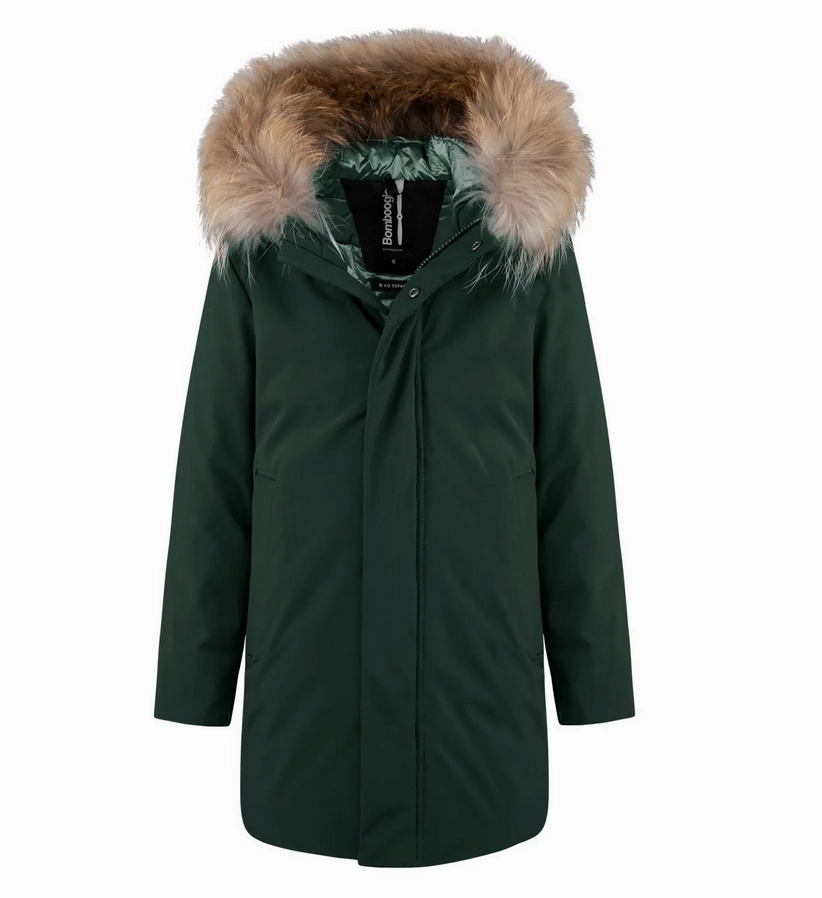 Bomboogie giubbotto parka da bambino con cappuccio e pelliccia CK094VTAC3 307 verde foresta doctors Quilted Panels