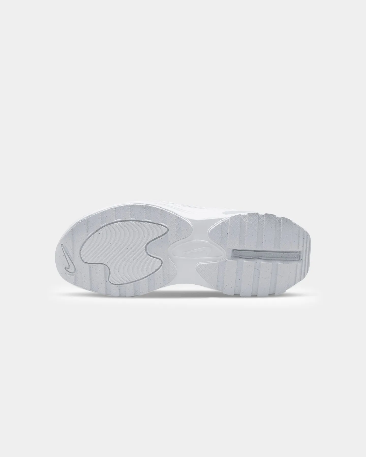 Nike Women's Nike Air Max Bliss White/Summit White running in a light rail station area shoes Ultimate Stability