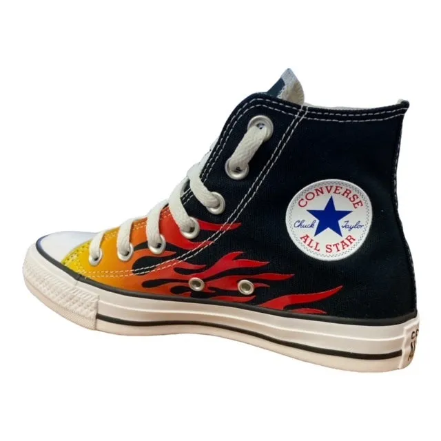 grip - improved running shoes Wide fit Converse scarpa sneakers alta con fantasia fiamme Chuck Taylor All Star HI Classic 171130C nero rosso giallo