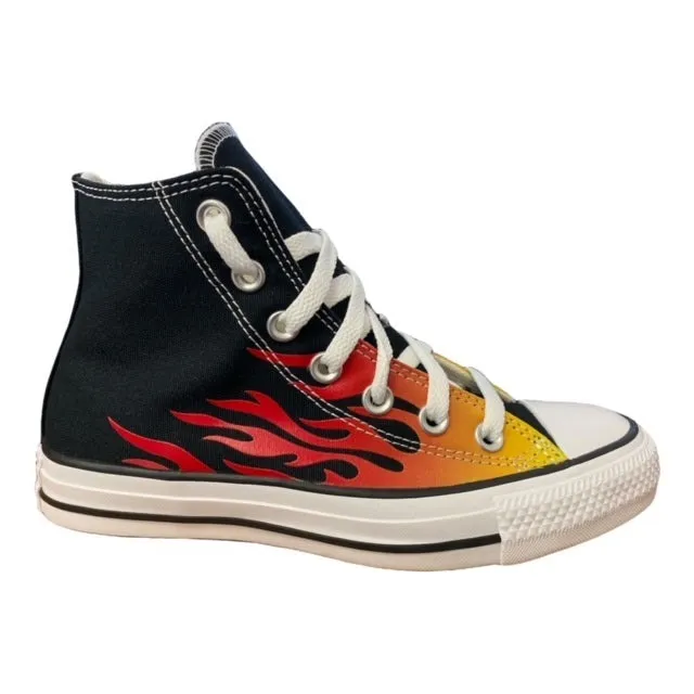 Converse scarpa sneakers alta con fantasia fiamme Chuck Taylor All Star HI Classic 171130C nero rosso giallo running in a tide pool area shoes