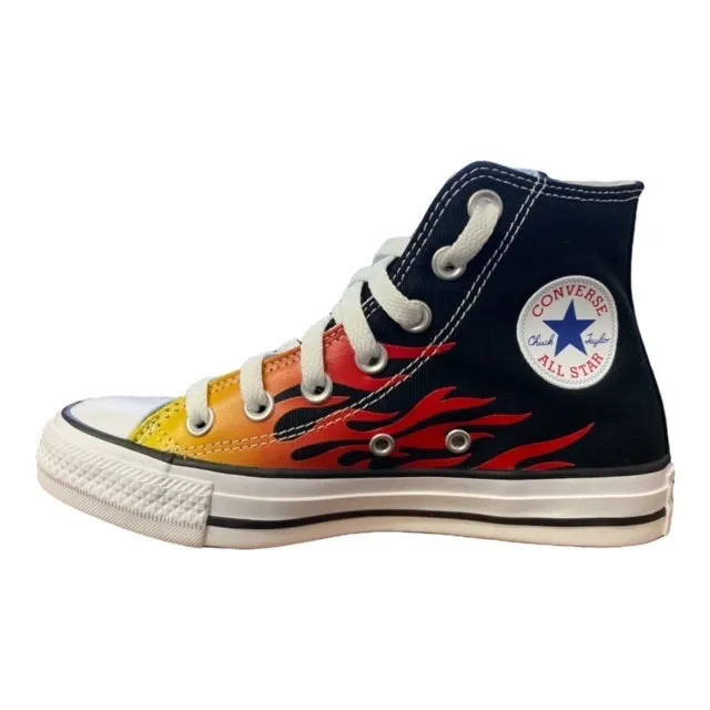Air Channel Design Contoured Footframe Converse scarpa sneakers alta con fantasia fiamme Chuck Taylor All Star HI Classic 171130C nero rosso giallo