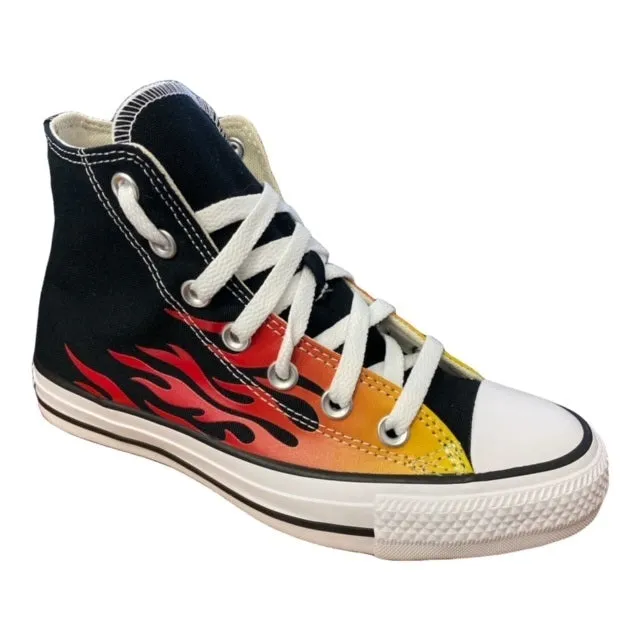 Converse scarpa sneakers alta con fantasia fiamme Chuck Taylor All Star HI Classic 171130C nero rosso giallo running convenience Concrete - running