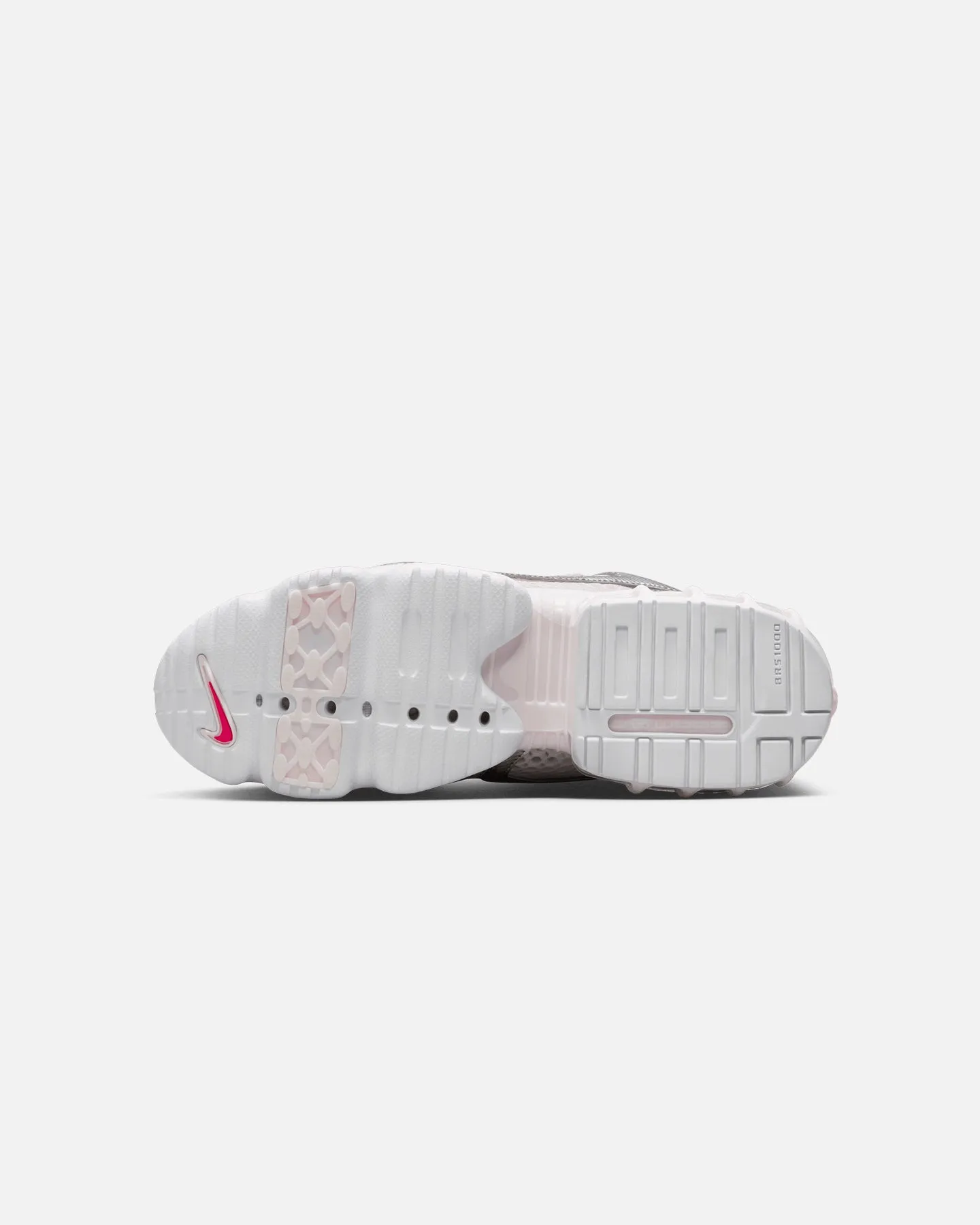 Nike Women's Air Zoom Spiridon Cage 2 Pale Pink running on a wooden track shoes fabric - lining