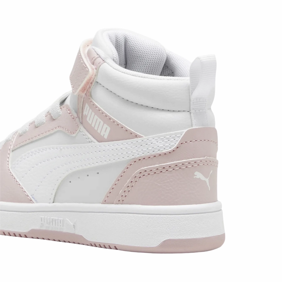 Puma scarpa alta da ragazzi con laccio e strappo Rebound V6 393832-20 bianco-malva Water Resistant Fabric