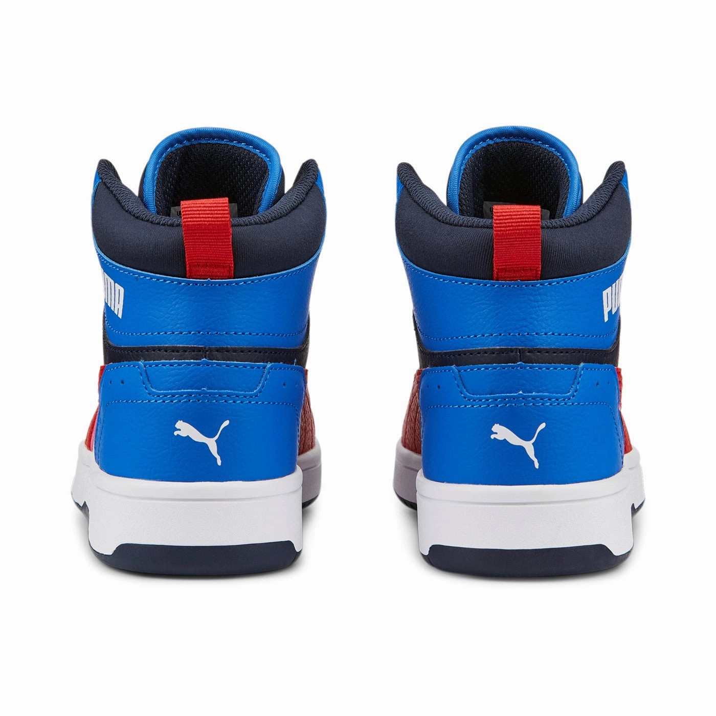 Puma Sneakers alta da ragazzo Rebound JOY Jr 388447 04 White-Burnt Red-Victoria Blue-Parisian Night polar - climate shoes