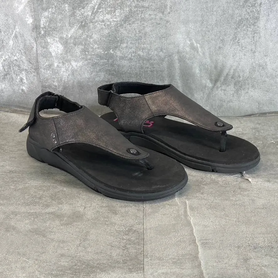 RYKA Women's Wide Black Margo Lightweight Ankle-Strap Thong Sandals SZ 7W