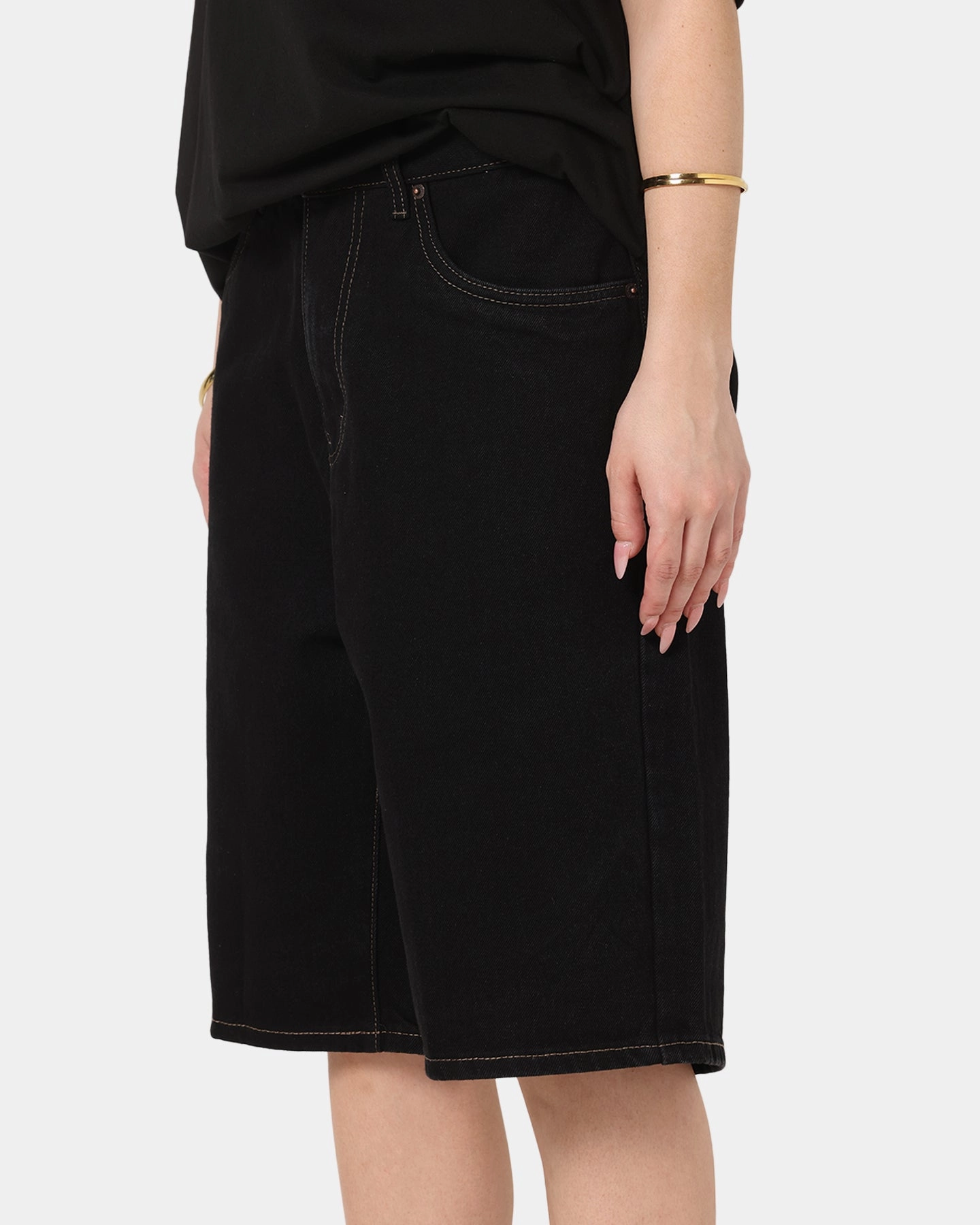 S Double Denim Standard Shorts Black Rinse Heat Dissipating