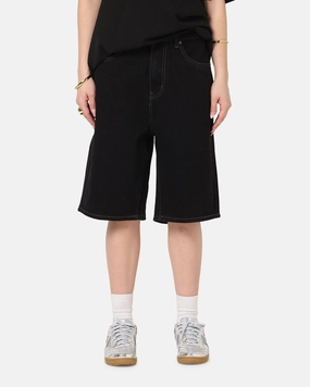 S Double Denim Standard Shorts Black Rinse Training Comfort Easy Motion