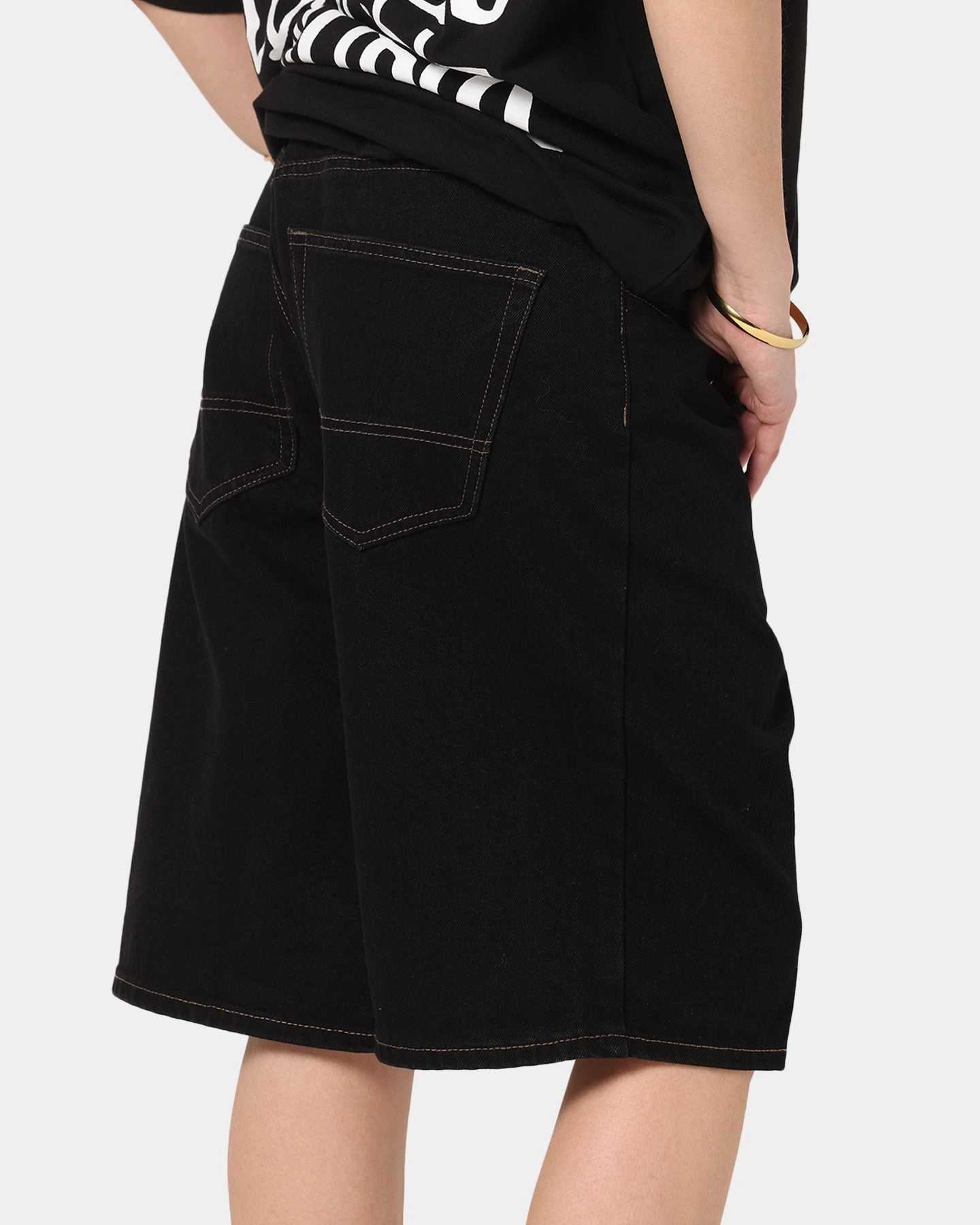 S Double Denim Standard Shorts Black Rinse Breathable Comfort