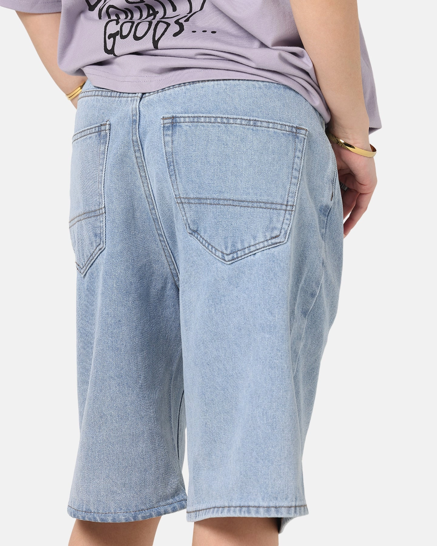 S Double Denim Standard Shorts Super Light Cropped hem Stretch Fabric