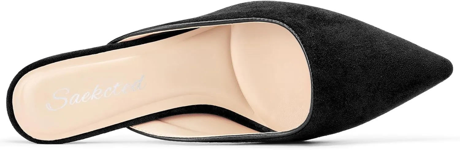 Saekcted Womens Heeled Mules Kitten Heel Pointed Toe Pumps Slip-on Mules Slingback Wedding Dress 2.6 Inches Heels