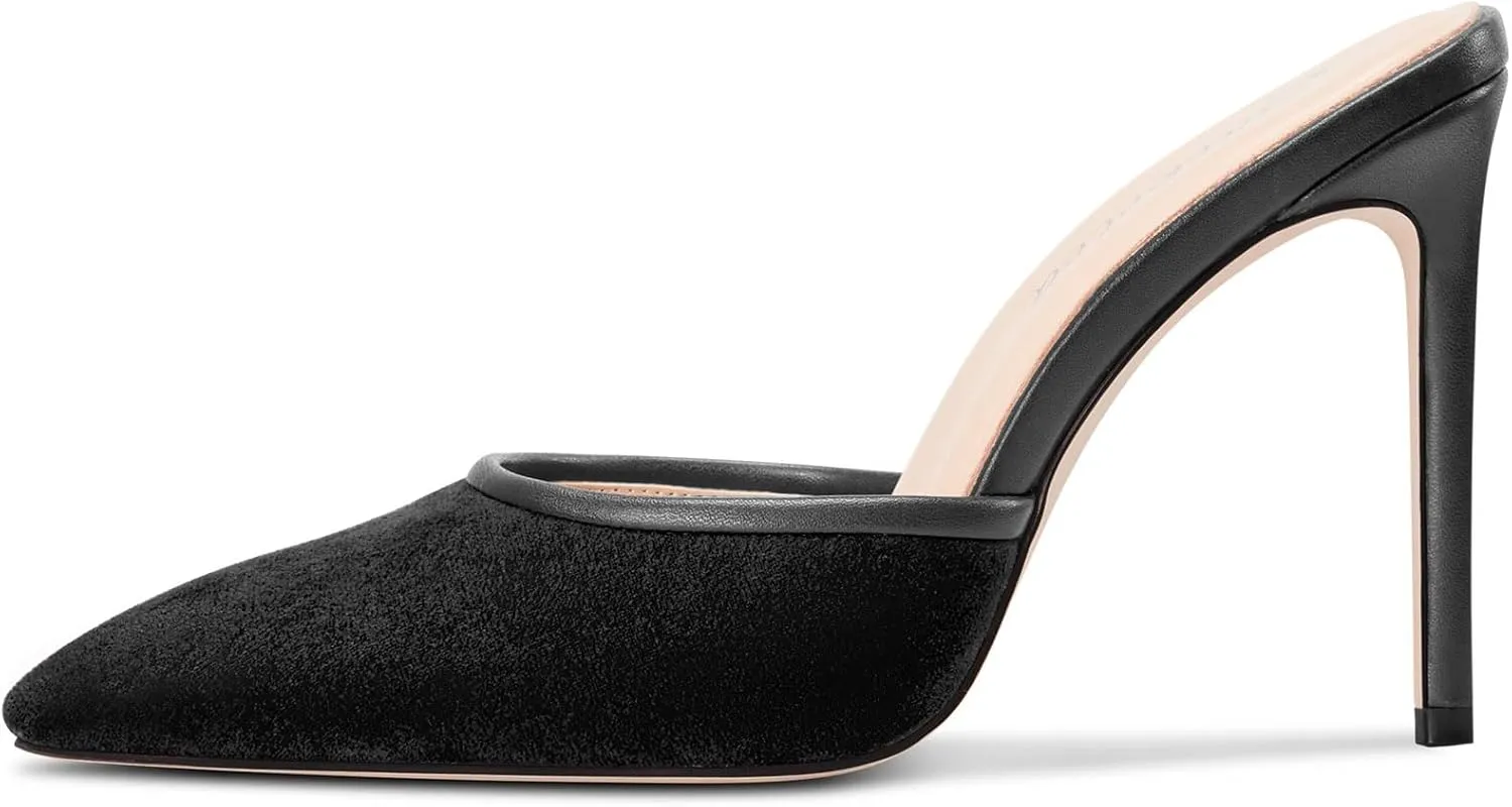 Saekcted Womens Heeled Mules Stiletto High Heel Sandals Pointed Toe Pumps Slip-on Slingback Casual Dress 3.9 Inches Heels