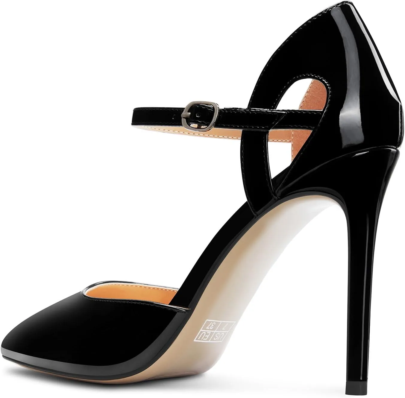 Saekcted Womens Stiletto High Heel Pointed Toe Pumps Ankle Strap Patchwork Party Cute Patent Leather 3.9 Inches Heels