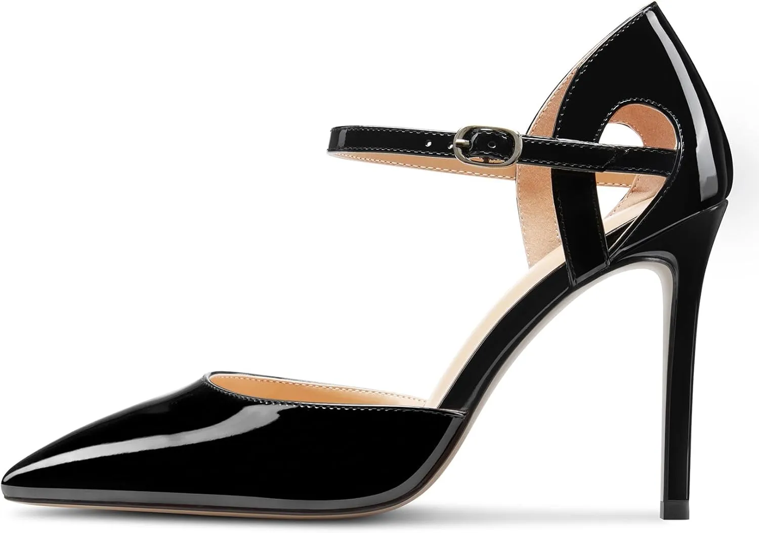 Saekcted Womens Stiletto High Heel Pointed Toe Pumps Ankle Strap Patchwork Party Cute Patent Leather 3.9 Inches Heels