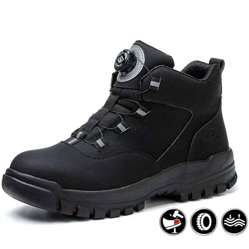 Safety Shoes Men Waterproof Work Boots Men Rotating Buttons